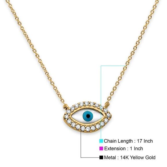 14K Solid Gold Adjustable Evil Eye Necklace - Perfect Gift - Evil Eye Defender - - Picture 4 of 5